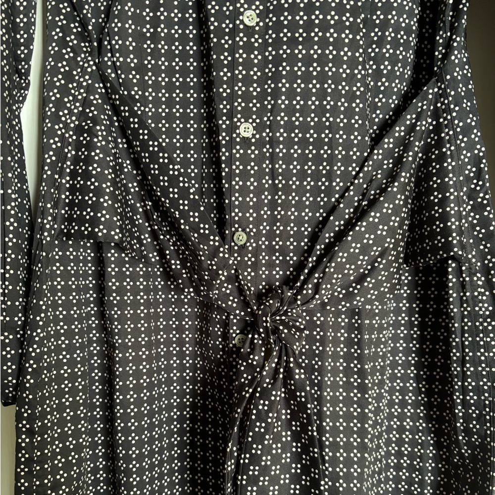 Untuckit shirt dress. Black with tiny white polka dots